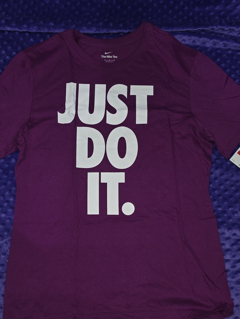 Nike Short Sleeve Tee - Purple with White 'JUST DO IT' Graphic